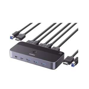 Conmutador KVM HDMI 4K | HDMI 2.0 | 2 Entradas 1 Salida | 4 Puertos USB 3.0 (3 USB-A *1 USB-C) | Soporta 4K@60Hz | HDR | Indicador Led | Compatible Win, MacOs y Linux | Carcasa de Aluminio.
