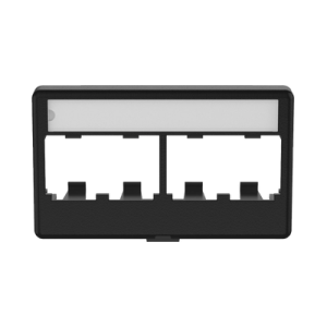 Placa de Mobiliario Modular Estándar, Salidas Para 4 Puertos Mini-Com, Con Espacio Para Etiquetas, Color Negro