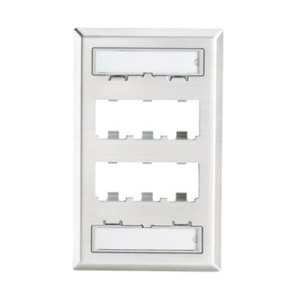 Placa de Pared Vertical, de Acero Inoxidable, Salida Para 6 Puertos Mini-Com, Con Espacios Para Etiquetas