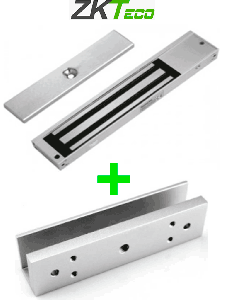 ZKTECO LM200LEDSU - Paquete de contrachapa magnética de 200 Kg a 12 VDC con señal NC que incluye soporte en U para colocación en puertas de vidrio