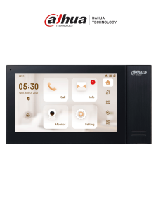 DAHUA VTH2421FB-P - Monitor IP táctil de 7" Serie Pro, con 8GB de memoria embebida, PoE estándar, ranura MicroSD, soporta llamada grupal, videos, mensajes, 6 entradas/salidas de alarma, y hasta 9 monitores adicionales.