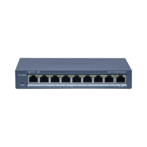 Switch PoE+ / Monitoreable / 8 Puertos 10/100 Mbps PoE+ / 1 Puerto 1000 Mbps de Uplink / Configuración Nube Hik-PartnerPro / Modo Extendido hasta 300 Metros / 110 W