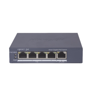 Switch Gigabit PoE+ / Administrable / 4 Puertos 1000 Mbps PoE+ / 1 Puerto 1000 Mbps Uplink / Configuración Nube Hik-PartnerPro / Modo Extendido hasta 300 Metros / 60 Watts