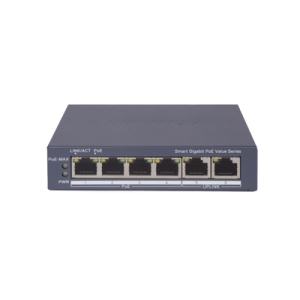 Switch Gigabit PoE+ / Administrable / 4 Puertos 1000 Mbps PoE+ / 2 Puertos 1000 Mbps Uplink / Configuración Nube Hik-PartnerPro / Modo Extendido hasta 300 Metros / 45 Watts
