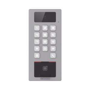 (PoE / 2 Relays) Terminal de Control de Acceso / Videoportero Multiapartamento Llamada a App / Teclado / Exterior Antivandálico IP65 & IK09 / Huella, Tarjeta, Código QR, PIN o App Hik-Connect / Cámara 2 MP compatible con NVRs