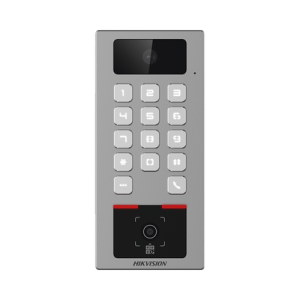 Teclado con Lector Físico de QRs para Exterior Antivandálico IP65 & IK09 con función de Videoportero Multiapartamento / Tarjeta, Código QR, PIN o App HikConnect / Cámara 2 MP compatible con NVRs / Soporta b