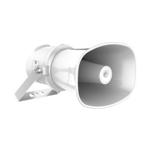 Altavoz IP Tipo Trompeta | 7 Watts | PoE+ | Integración con Hik-Central Professional | Reproducción de Audio vía Red | IP67 | Salida de 12 VCD | Metal | compatible con Hik-Connect