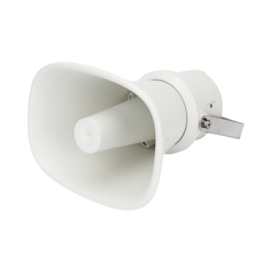 Bocina (Altavoz IP ) | Tipo Trompeta | 25 Watts | 24VCD | Exterior IP67 | Metal | Entrada de alarma | Voceo en tiempo real | Calendarización de audios | Síntesis de Voz (TTS)