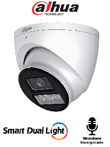 DAHUA HAC-HDW1239TN-IL-A-S3 - Camara Domo de 2 Megapixeles/ Iluminador Dual Inteligente+Full Color/ Lente de 2.8 mm/ 107 Grados/ Microfono Integrado/ WDR Real de 130 dB/ 40 Metros de Iluminación IR y Visible/ IP67/