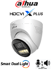 DAHUA DH-HAC-HDW1500TQN-IL-T - Cámara Domo 5MP/ Mic Integrado y Audio Bidirec/ Iluminación Dual Mediante IR y Luz Calida/ Hasta 40 Mts de Iluminación/ Lente de 2.8mm Apertura Hasta 111°/ 3DNR Para Reducción de Ruido/ IP67/ Policarbonato + Metal