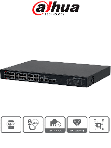 DAHUA DH-S4101-24ET2GF-360-C - Switch Administable en la Nube de 26 puertos/ 24 puertos PoE Hasta 360 Watts/ Hasta 250 mts de Conexión/ PoE watchdog / 10/100 Mbps/ Poe 2.0/ 8.8 Gbps/ 2 Ptos Hasta 90W de Suministro PoE/ Administrable Cloud por Dolink Care