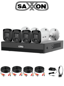 SAXXON SUA-KIT/XVR1E04-I/4-B20P-0280B - Kit 4 Canales HDCVI 1080P/ 4 Cámaras B20P 2.8mm Apertura Hasta 100°/ Grabador Soporta Hasta 5 Canales IP y Detección de Movimiento Inteligente/ Policarbonato/