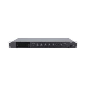 Amplificador de Audio | 1 canal | 350 W | Sistema 100V y Baja Impedancia | 4 Entradas de Micrófono Balanceadas | Bluetooth | USB | SD | FM | Montaje en Rack