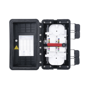 Caja de Distribución de Fibra Óptica, Hasta 96 Empalmes, Exterior IP65, Color Negro
