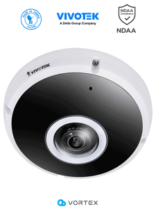 VIVOTEK FE931-EHV(1YL) - Cámara IP VORTEX Premium Series Fisheye exterior 12 Megapixeles, IR 20m, WDR Pro, Micrófono integrado, IP66, IK10, NDAA, Almacenamiento interno 512GB, Advanced AI