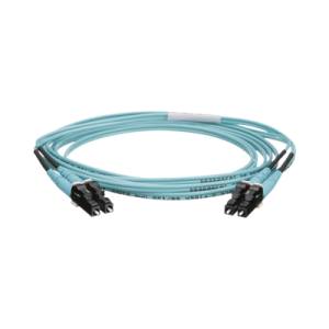 Jumper de Fibra Optica Multimodo 50/125 OM4, LC-LC Duplex, OFNR (Riser), Color Aqua, 2 Metros (6.56 Pies)
