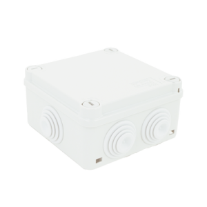 Caja Estanca de PVC Para Derivación y Conexión, 6 Entradas, Tapa con Tornillo de 1/4" de Vuelta, 100x100x50 mm (Área Interna), Uso Exterior IP55, Material que no Propaga el Fuego y Libre de Hálogenos