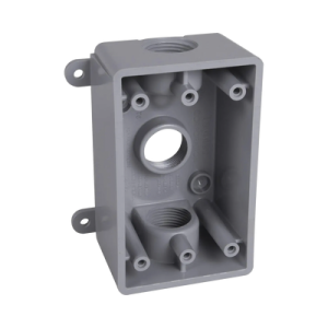 Caja Impermeable de 1 Gang / Profundidad de 2 Pulgadas (5.08 cm) / Cuenta con 3 Salidas Roscadas para Tubería de 1/2 Ó 3/4 / Color Gris