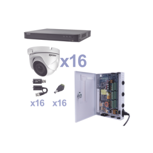 KIT TurboHD 1080p / DVR 16 Canales / 16 Cámaras Eyeball (exterior 2.8 mm) / Transceptores / Conectores / Fuente de Poder Profesional