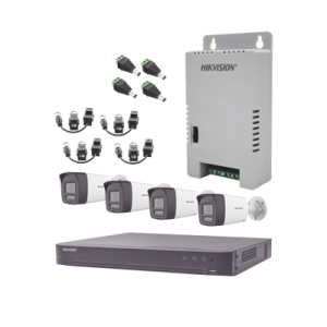 Kit Audio Bidireccional TurboHD 4K-3K / DVR 4 Canales 4K / 4 Cámaras Bala (Exterior) con Bocina y Microfóno Integrado 3K / 1 Fuentes de Poder / Accesorios