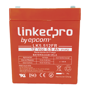 Batería de respaldo 12 V | 5.5 Ah | AGM | Certificada UL94-V0 Retardante a la Flama | Especial para Seguridad Electrónica | UPS | Sistemas de Emergencia | Vida útil 5 años | Terminales F1 + Adaptador F2