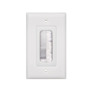Placa de Pared Pasa Cable, Tipo Cepillo, de 1 Puerto, con Cerdas Antipolvo, Color Blanco