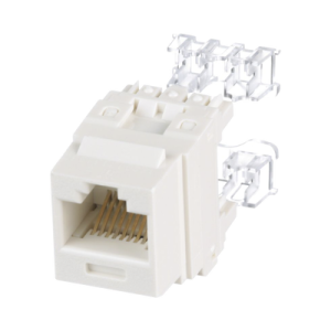 Conector Jack Estilo 110 (de Impacto), Tipo Keystone, Categoría 6, de 8 Posiciones y 8 Cables, Color Blanco Mate