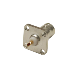 Conector BNC Hembra para Chasis, 4 Perforaciones con 12.7 mm, Plata/ Oro/ Teflón.