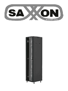 SAXXON SXR37U6637S - Gabinete de Piso color Negro / 37UR / Puerta de Vidrio Templado / Alto 180 cm / Ancho 60 cm / Profundidad 60 cm / Incluye Base con 2 Ventiladores 110V