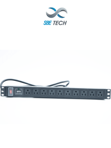 SBE TECH SBE-TC010SPV - PDU horizontal con 10 contactos polarizados, supresor de picos y diseño para montaje en rack de 19" y 1U