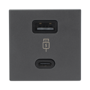 Módulo Doble USB Tipo A+C / Carga Rápida 30W / Color Grafito / Compatible con Torres y Cajas Simon / Modelo: (K126F/14)