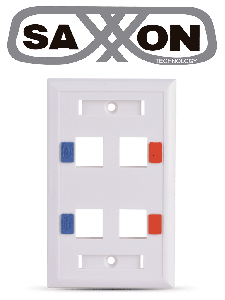 SAXXON A1754E - Placa de pared / Vertical / 4 Puertos tipo keystone / Color blanco / Con etiquetas