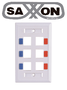 SAXXON A1756E - Placa de pared / Vertical / 6 Puertos tipo keystone / Color blanco / Con etiquetas