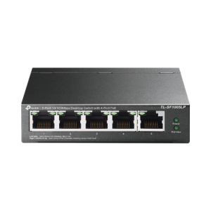 Switch PoE No Administrable de Escritorio / 5 puertos 10/100 Mbps / 4 puertos PoE af / Presupuesto 41 W / Modo extensor PoE hasta 250 metros / Calidad video prioritaria