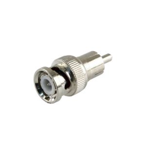 Adaptador en Línea para 75 Ohm, de Conector BNC Macho a RCA Macho en Aplicaciones de Audio-Video para Cámaras, Monitores y DVR's.