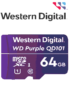 WESTERN WDD064G1P0C- Memoria de 64GB Micro SDXC/ Linea Purple/ Clase 10 U1/ Lectura 50MB/ Escritura 40MB/ Especializada para Videovigilancia