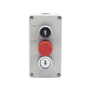 Botonera Triple con Boton de Stop Tipo Enclavado / Para Barreras Vehiculares, Operadores Corredizos y Abatibles.