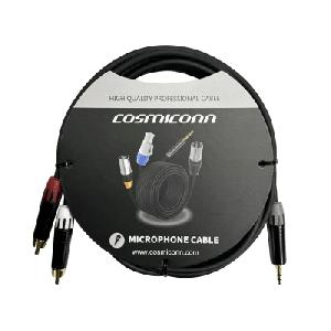 Cable 3.5mm a 2 RCA, conectores negros, con diferenciador de blanco y rojo en RCA MT380-RD - MT380-WH - MTP3C-BG, length 10m