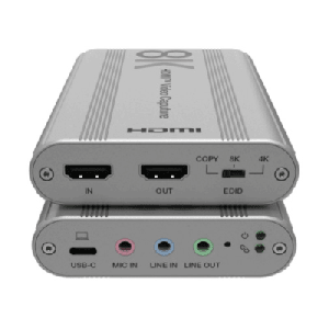 Tarjeta de Captura HDMI 8K a USB 3.2 Gen 1 | Resolución 8K@60Hz y 4K2K@144Hz | Ancho de Banda 48Gbps | Mezcla de Audio HDMI-Micrófono-Línea | Compatibilidad Multiplataforma Windows-macOS-Linux | Carcasa de Aluminio Plateado