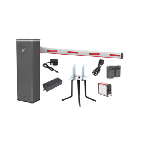 Kit COMPLETO Barrera Derecha XBS Con Corona LED / Brazo Iluminado de 5M / Incluye Sensor de Masa, Transformador, Lazo Magnético, Ancla, Fotoceldas y 2 Controles Inalámbricos