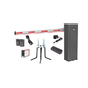 Kit COMPLETO Barrera Izquierda XBS Con Corona LED / Brazo Iluminado de 5M / Incluye Sensor de Masa, Transformador, Lazo Magnético, Ancla, Fotoceldas y 2 Controles Inalámbricos