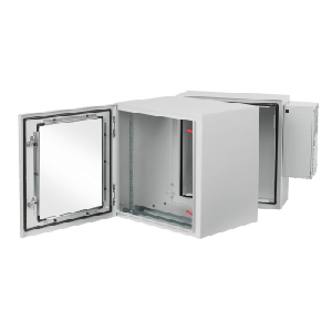 Gabinete Industrial ProTek de Puerta con Ventana, Con Aire Acondicionado de 800 BTU, Protección NEMA Tipo 4/12; IP66; IK10, Abatible, Fabricado en Acero, 19 UR, Color Gris Claro