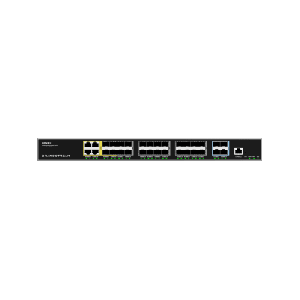 Switch de Agregación Capa 3 / 4 Puertos Gigabit Ethernet / 24 Puertos Gigabit SFP / 4 Puertos 10Gigabit SFP+ / QoS Integrada / Soporte IPv6 e IPv4 / Seguridad Avanzada / Stacking /