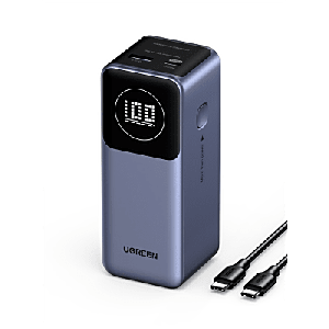Power Bank de 12000mAh | 2 Salidas 100W Max. | USB-A + 1 USB-C | PD 3.0 | QC3.0 | FCP | SCP | Pantalla Inteligente | Carcasa Ignifuga | Color Gris | Incluye Cable USB de 50cm | Carga tu Laptop de Manera Segura.
