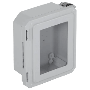 Caja Impermeable De Fibra De Vidrio, 8.77" (22.27cm) Alto x 6.77" (17.19cm) Ancho x 4.06" (10.31cm), Con Ventanilla, Listado UL/cUL, Hecho En EE.UU, Serie EnviroArmour®