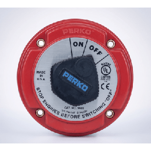 Interruptor de Desconexión de Batería Marina PERKO 9601 / 250A Continuos 360A Intermitentes / 6-32 VCC / Encendido Protegido / Desconexión de Alternador / Seguridad con Llave