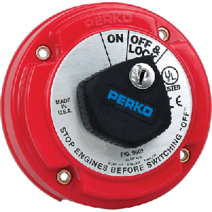 Interruptor de Desconexión de Batería Marina PERKO 9602 con Llave / 250A Continuos 360A Intermitentes / 6-32 VCC / Bloqueo en OFF / Montaje Superficie / Encendido Protegido