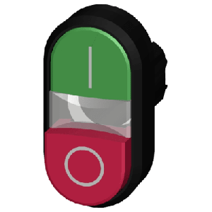 Botón doble tipo domino de plástico 3SU10003BB420AK0, son holder ni bloque de contactos, color Verde/Rojo