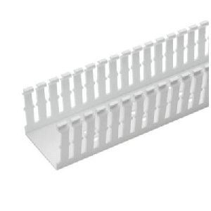 Canaleta Ranurada de PVC Sin Tapa, Tipo F, 57.2 mm de Ancho, 104.1 mm de Alto y 1.8 m de Largo, Color Blanco